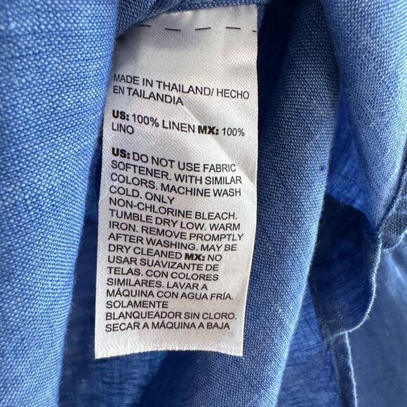 Chicos Top Womens 2 US12 Blue Linen Chambray Button Front 3/4 Sleeves Casual - Picture 12 of 12